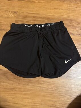 Nike Women's Black Athletic Running Shorts with White Swoosh